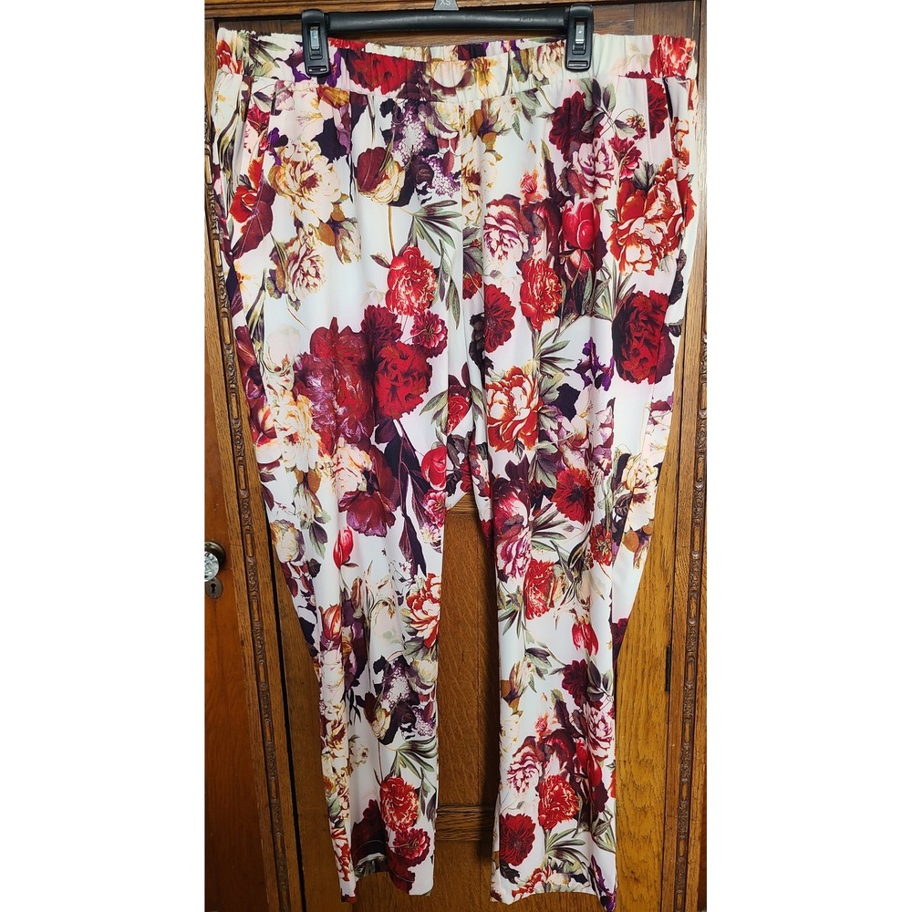 G by Giuliana Alice Through the Looking Glass Floral Pants Red White 20W